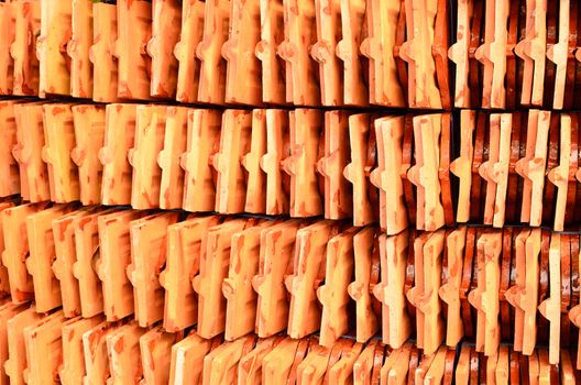 Close up shot of Thai temple roof tile stack,in temple Thailand