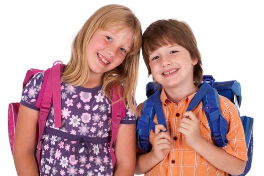 kids posing for back to school theme over white background 