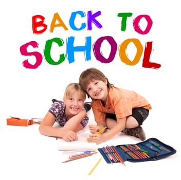 kids posing for back to school theme over white background