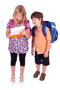 kids posing for back to school theme over white background 