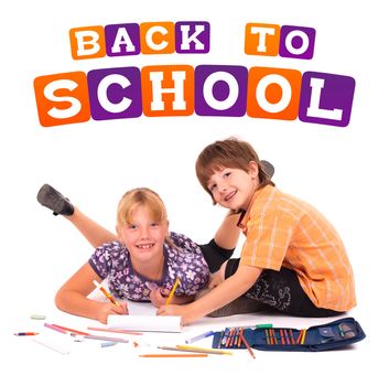 kids posing for back to school theme over white background 