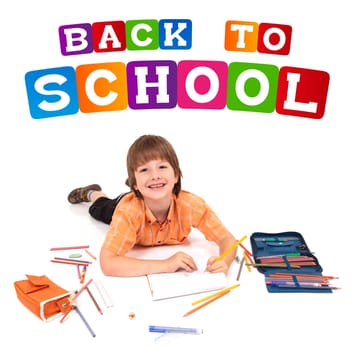 boy posing for back to school theme over white background 