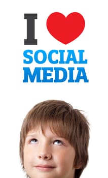 Young persons head looking with gesture at social type of icons and signs