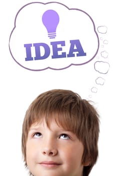 Young persons head looking with gesture at idea type of sign