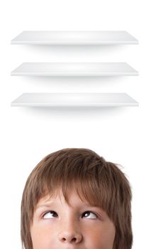 Young persons head looking at white copyspace