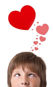 Young persons head looking with gesture at love signs