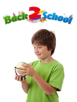 Kid with back to school theme isolated on white