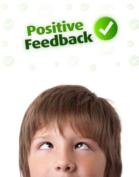 Young persons head looking with gesture at positive negative signs