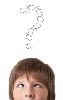 Young persons head looking with gesture at writing marks