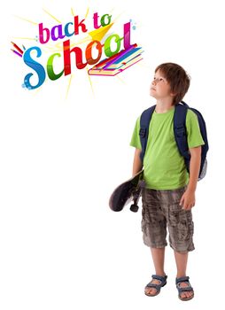 Boy with back to school theme isolated on white