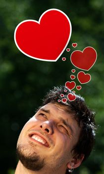 Young persons head looking with gesture at love signs