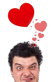 Young persons head looking with gesture at love signs