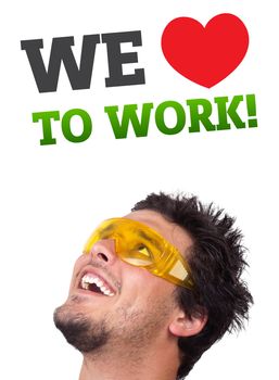 Young persons head looking with gesture at labor type of icons