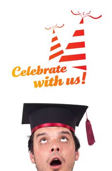 Young persons head looking with gesture at party icons and sign