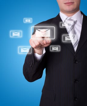 Man hand pressing e-mail icon