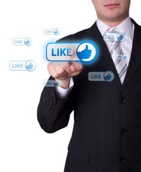 Man hand pressing social network button