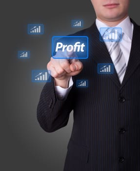 Man hand pressing profit button