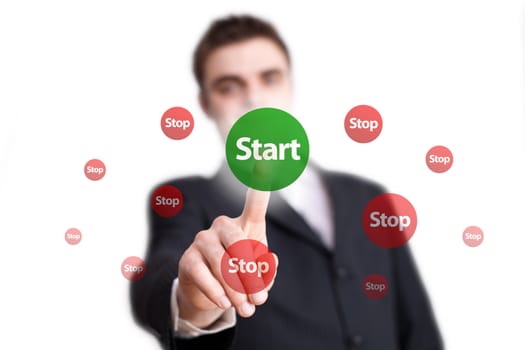 man hand pressing START button 