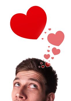 Young persons head looking with gesture at love signs