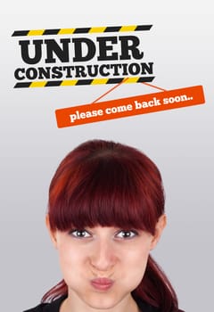 Young girl head looking at construction signs
