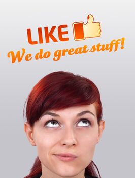 Young persons head looking with gesture at shipping and order signs