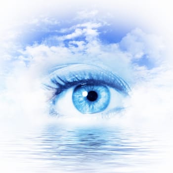 Conceptual illustration of eye overlooking water scenic