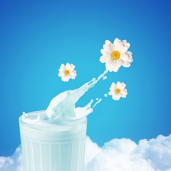 Fresh milk in the glass on colour background, illustration