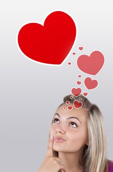 Young girl head looking with gesture at love signs