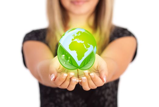 Woman hands holding ECO sign, Concept Save green planet. Symbol of environmental protection