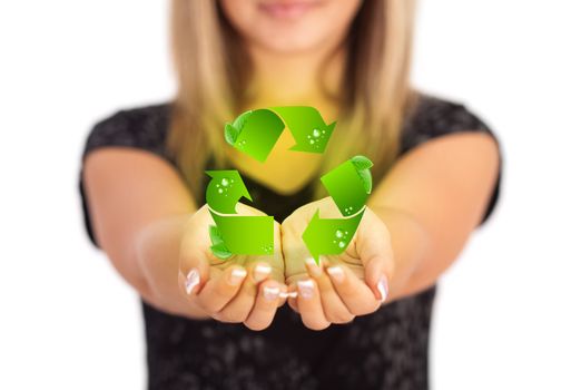 Woman hands holding ECO sign, Concept Save green planet. Symbol of environmental protection