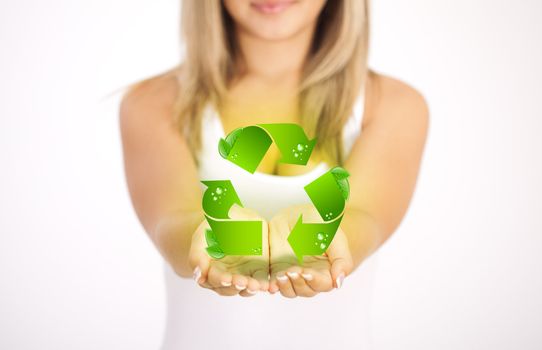 Woman hands holding ECO sign, Concept Save green planet. Symbol of environmental protection