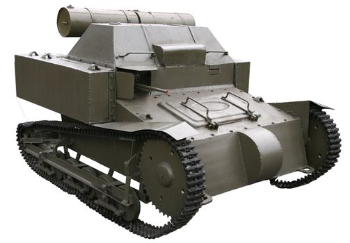 isolated ancient small self-propelled tank