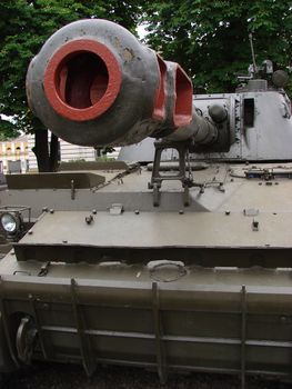 self-propelled artillery howitzer stem close-up