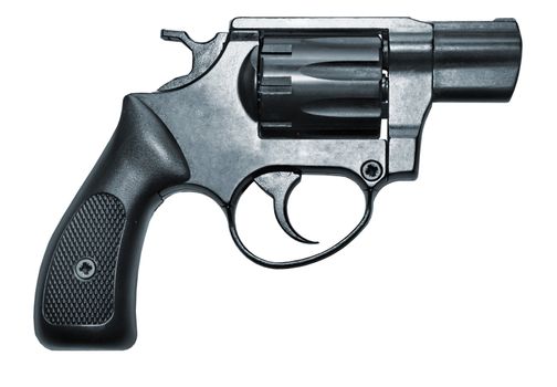 isolated modern black firearm revolver pistole gun
