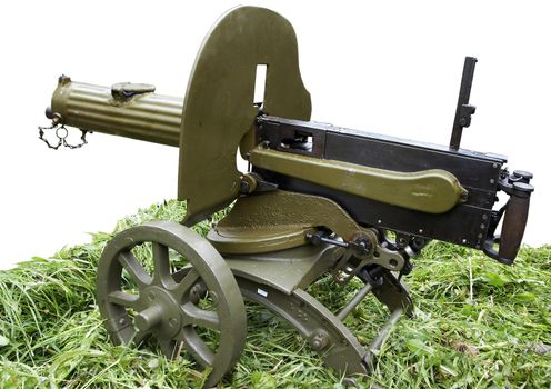 Isolated vintage self-powered Maxim machine gun