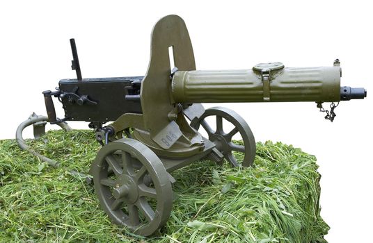 Isolated vintage self-powered Maxim machine gun