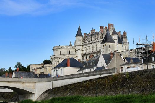 View of Amboise Castle with flowers, Loire Valley, France