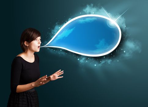 Young business woman with modern speech bubble