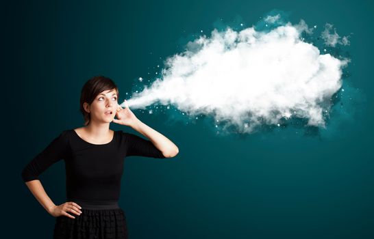 Young business woman with abstract cloud