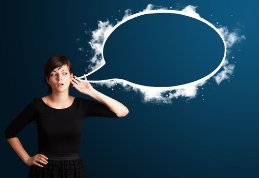 Young business woman with abstract modern speech bubble