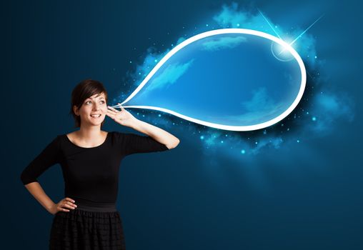 Young business woman with modern speech bubble