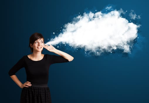 Young business woman with abstract cloud