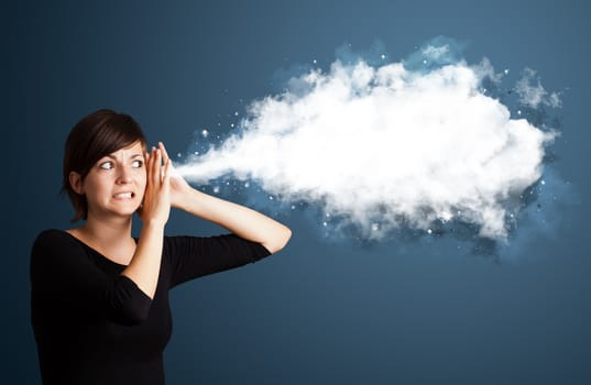 Young business woman with abstract cloud