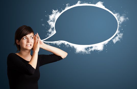 Young business woman with abstract modern speech bubble