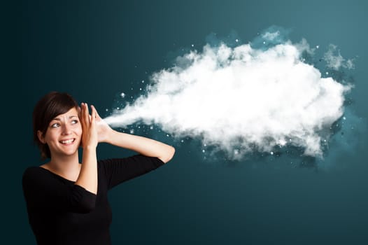 Young business woman with abstract cloud