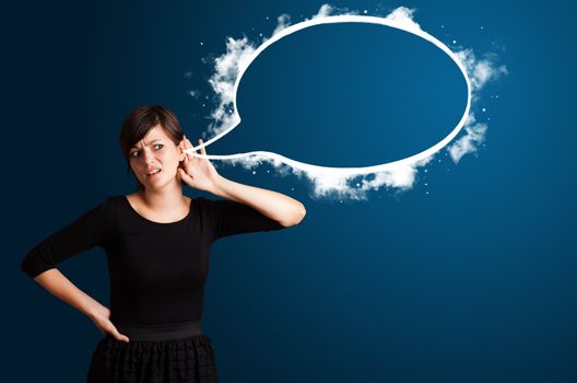 Young business woman with abstract modern speech bubble