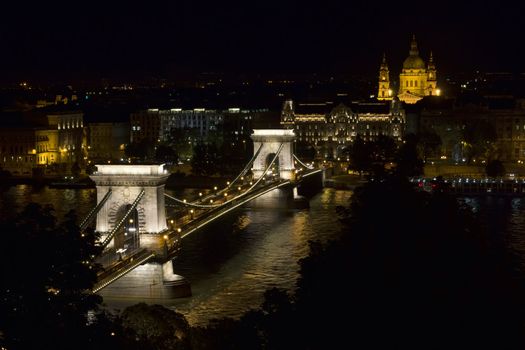 Hungarian landmark, Budapest Chain Bridge night view