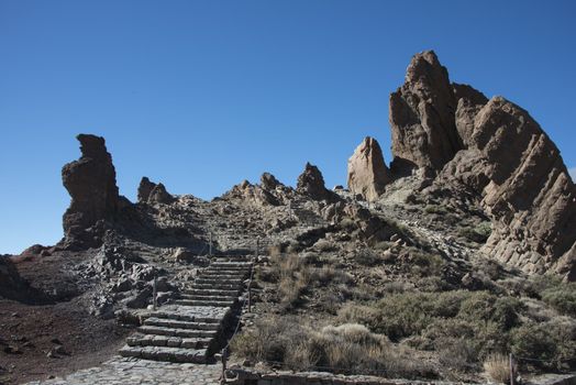 stairs from stones near the vulcano the teide on tenerife