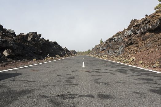 raod to el teide vulcano on the spanish island tenerife