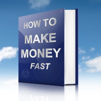 Illustration depicting a book with a making money concept title. Sky background.